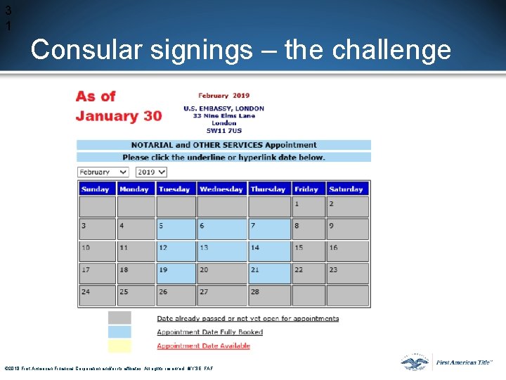 3 1 Consular signings – the challenge © 2017 First American Financial Corporation and/or 3 1 Consular signings – the challenge © 2017 First American Financial Corporation and/or