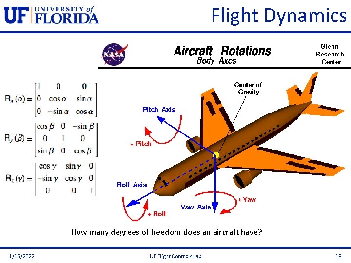 Flight Dynamics How many degrees of freedom does an aircraft have? 1/15/2022 UF Flight