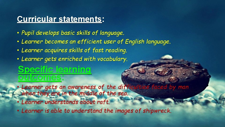 Curricular statements: • • Pupil develops basic skills of language. Learner becomes an efficient