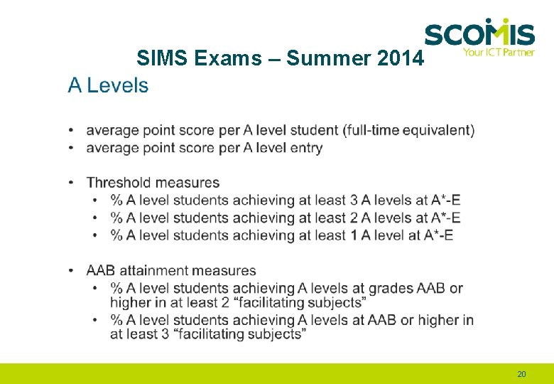 SIMS Exams – Summer 2014 20 