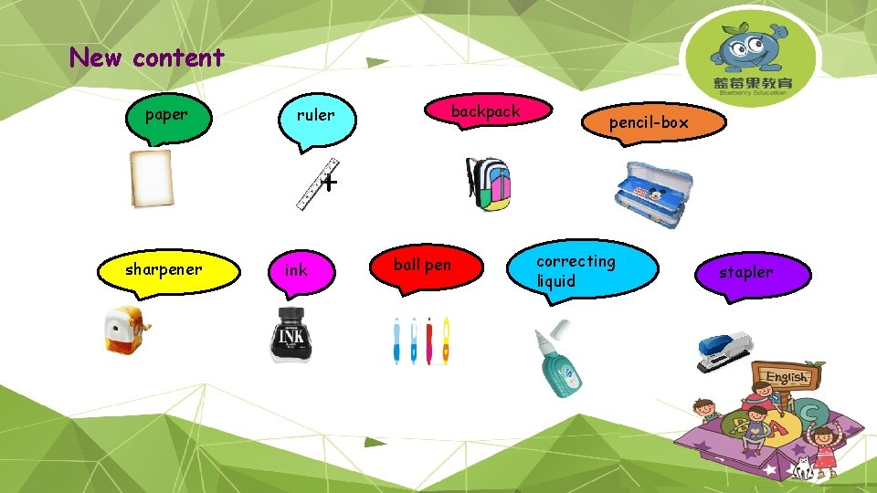 New content paper ruler backpack pencil-box + sharpener ink ball pen correcting liquid stapler