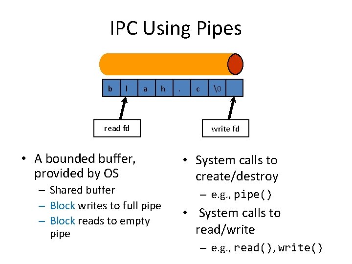 IPC Using Pipes b l a h read fd • A bounded buffer, provided