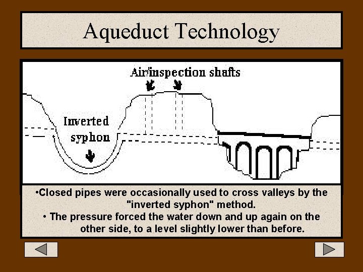 Aqueduct Technology • Closed pipes were occasionally used to cross valleys by the "inverted