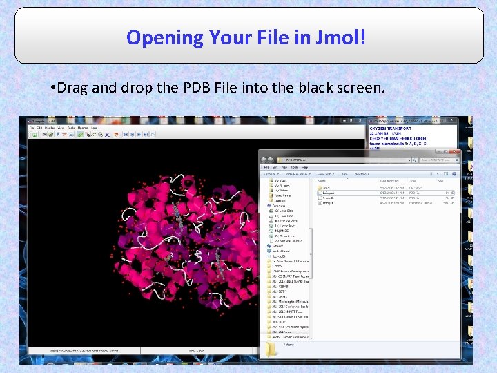 Opening Your File in Jmol! • Drag and drop the PDB File into the