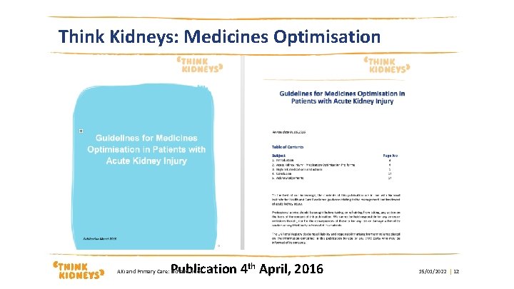 Think Kidneys: Medicines Optimisation Publication 4 th April, 2016 AKi and Primary Care: Richard