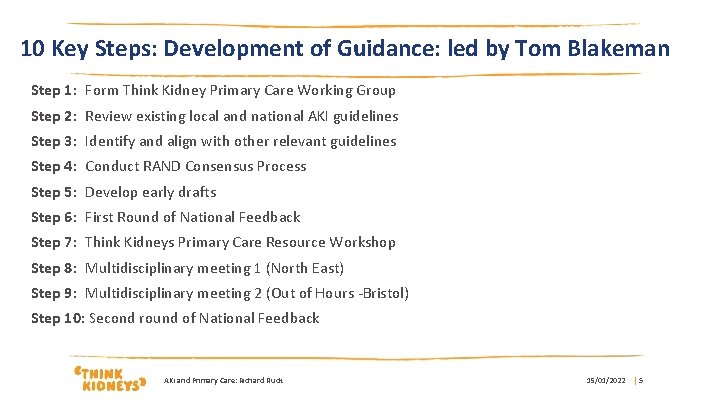 10 Key Steps: Development of Guidance: led by Tom Blakeman Step 1: Form Think