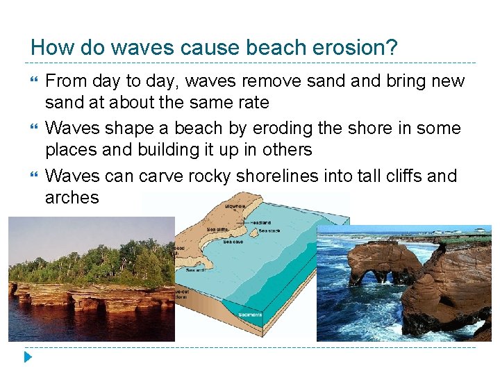 How do waves cause beach erosion? From day to day, waves remove sand bring