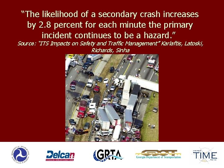 “The likelihood of a secondary crash increases by 2. 8 percent for each minute