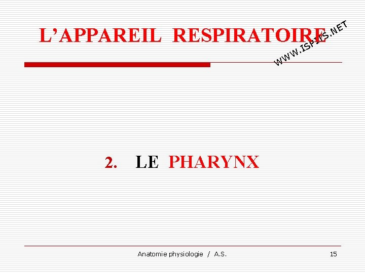 T E. N L’APPAREIL RESPIRATOIRE TS I SP I . W WW 2. LE