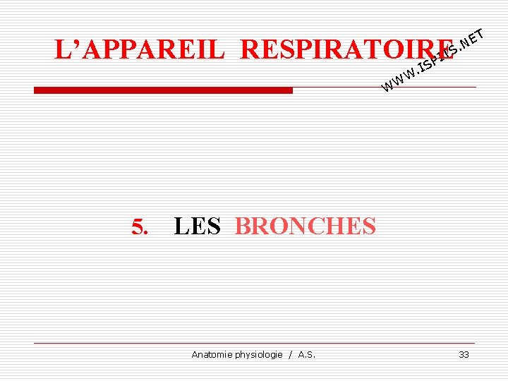 T E. N L’APPAREIL RESPIRATOIRE TS I SP I . W WW 5. LES