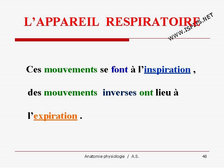 T E. N L’APPAREIL RESPIRATOIRE TS I SP I . W WW Ces mouvements