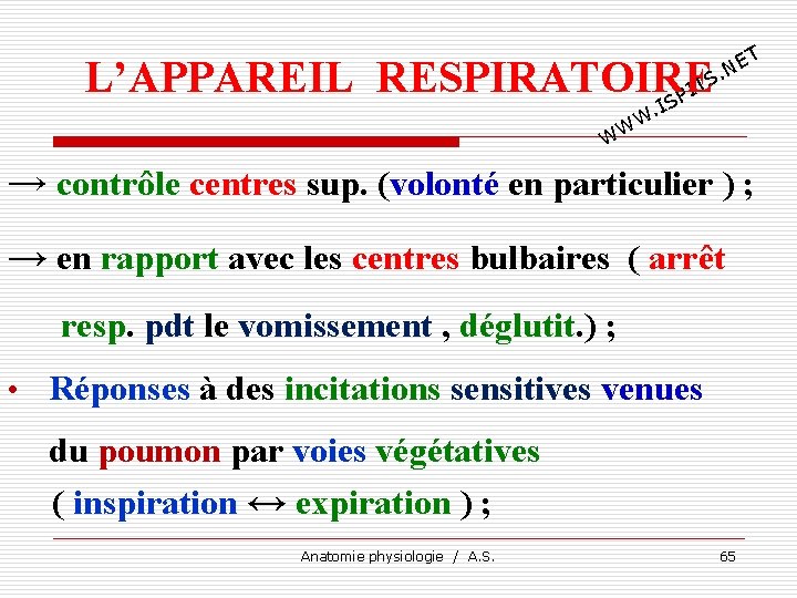 T E. N L’APPAREIL RESPIRATOIRE TS I SP I . W WW → contrôle