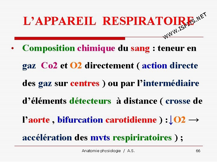 T E. N L’APPAREIL RESPIRATOIRE TS I SP I . W WW • Composition