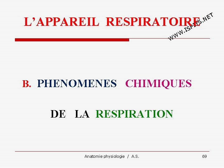 T E. N L’APPAREIL RESPIRATOIRE TS I SP I . W WW B. PHENOMENES