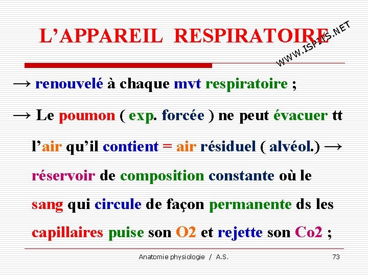 T E. N L’APPAREIL RESPIRATOIRE TS I SP I . W WW → renouvelé