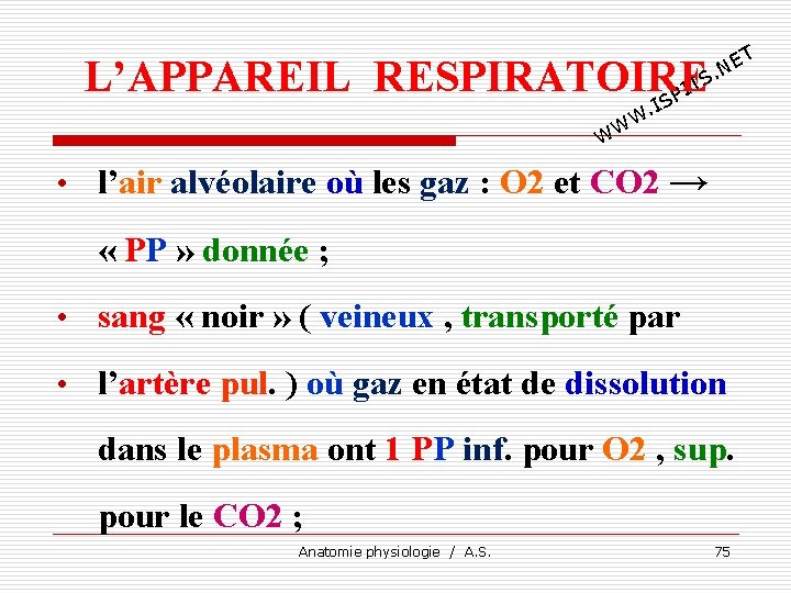 T E. N L’APPAREIL RESPIRATOIRE TS I SP I . W WW • l’air