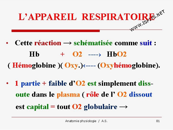 T E. N L’APPAREIL RESPIRATOIRE TS I SP I . W WW • Cette