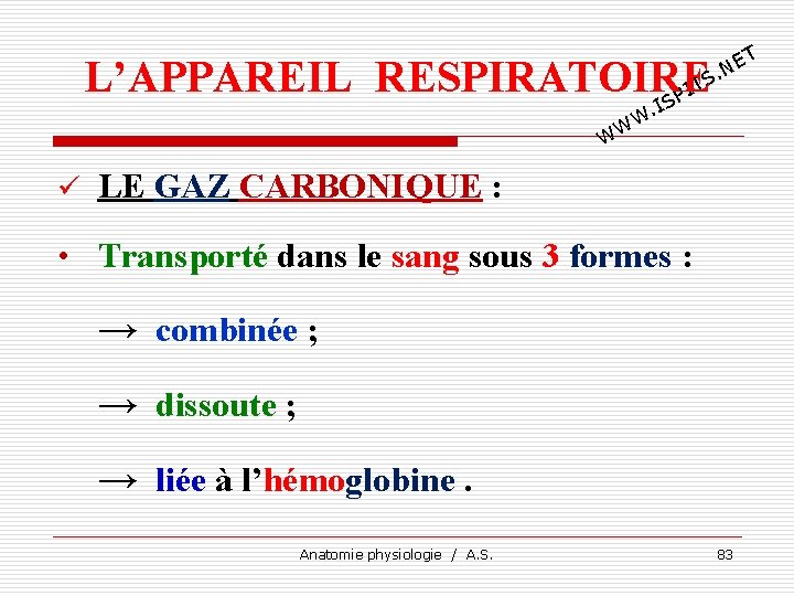 T E. N L’APPAREIL RESPIRATOIRE TS I SP I . W WW ü LE