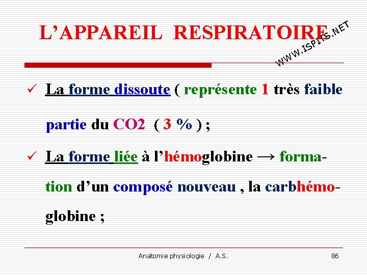 L’APPAREIL RESPIRATOIRE TS I P T E. N IS. W W W ü La