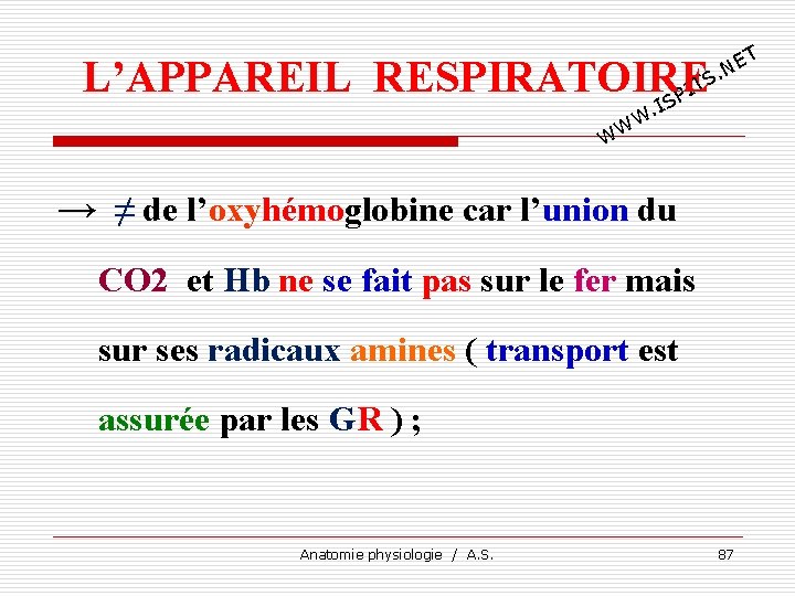 T E. N L’APPAREIL RESPIRATOIRE TS I SP I . W WW → ≠