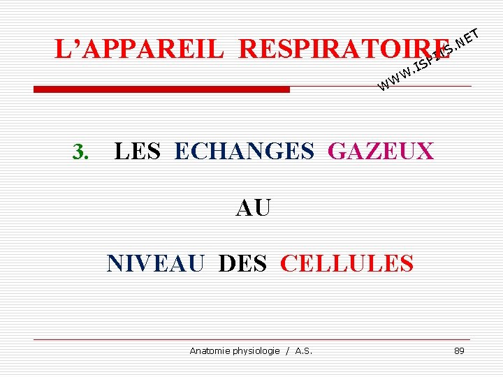 T E. N L’APPAREIL RESPIRATOIRE TS I SP I . W WW 3. LES