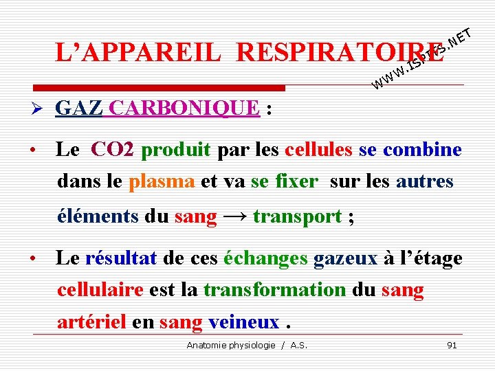 T E. N TS I L’APPAREIL RESPIRATOIRE P. IS W W W Ø GAZ