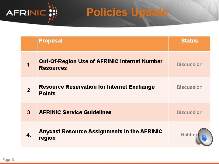 Policies Update Proposal Page 8 Status 1 Out-Of-Region Use of AFRINIC Internet Number Resources