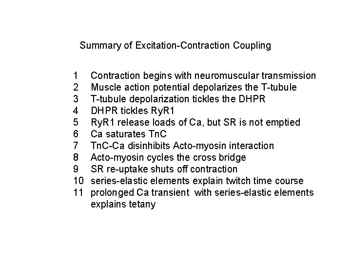 Summary of Excitation-Contraction Coupling 1 2 3 4 5 6 7 8 9 10 Summary of Excitation-Contraction Coupling 1 2 3 4 5 6 7 8 9 10