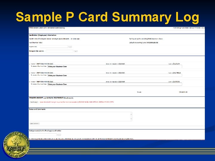 Sample P Card Summary Log 