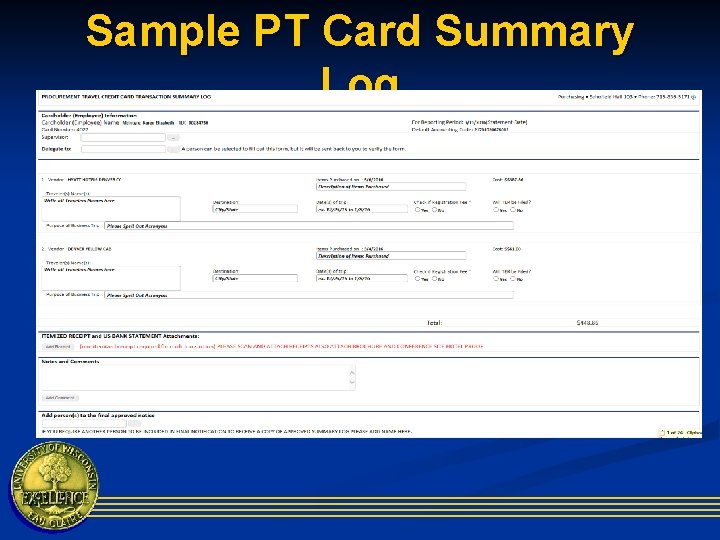 Sample PT Card Summary Log 