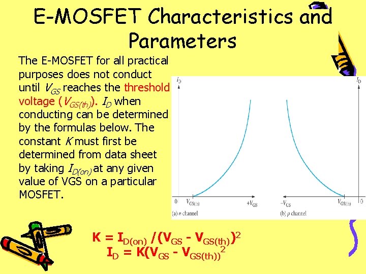 E-MOSFET Characteristics and Parameters The E-MOSFET for all practical purposes does not conduct until