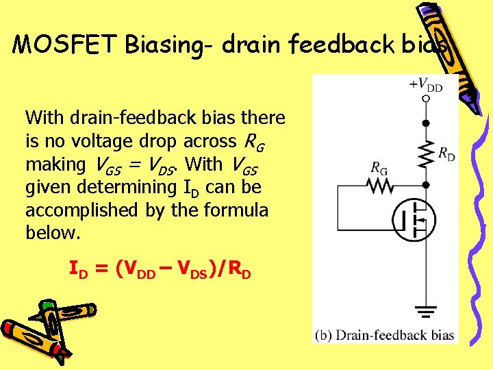 MOSFET Biasing- drain feedback bias With drain-feedback bias there is no voltage drop across