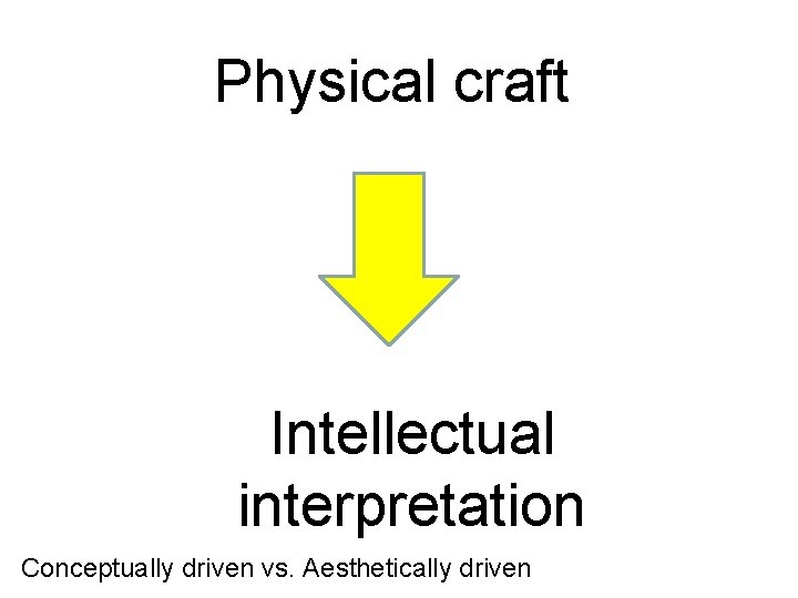 Physical craft Intellectual interpretation Conceptually driven vs. Aesthetically driven 