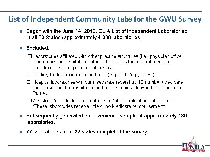 List of Independent Community Labs for the GWU Survey l Began with the June