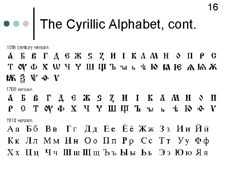 16 The Cyrillic Alphabet, cont. 