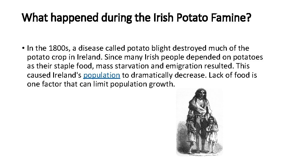 What happened during the Irish Potato Famine? • In the 1800 s, a disease What happened during the Irish Potato Famine? • In the 1800 s, a disease