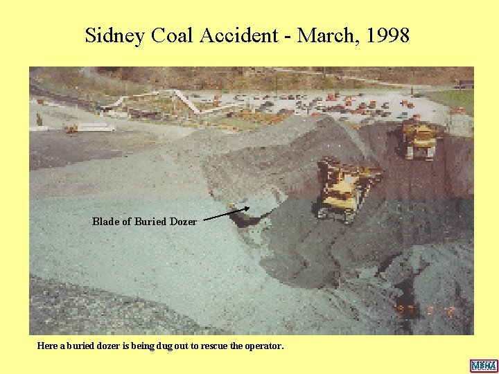 Sidney Coal Accident - March, 1998 Blade of Buried Dozer Here a buried dozer Sidney Coal Accident - March, 1998 Blade of Buried Dozer Here a buried dozer
