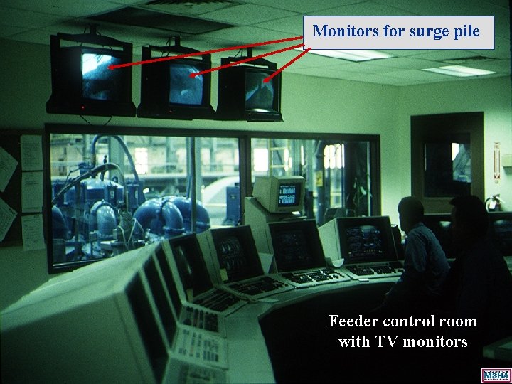 Monitors for surge pile Feeder control room with TV monitors Monitors for surge pile Feeder control room with TV monitors