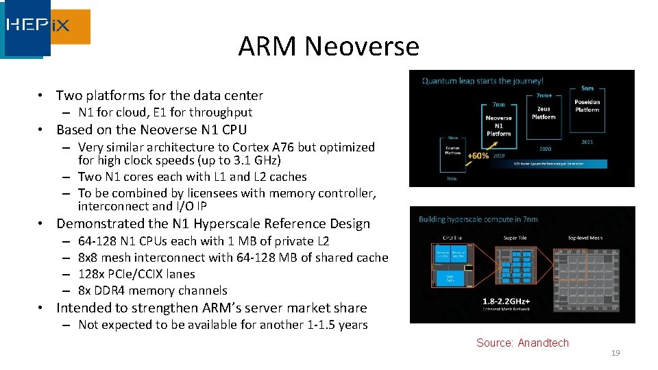 ARM Neoverse • Two platforms for the data center – N 1 for cloud,