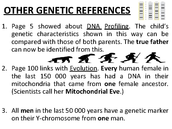 OTHER GENETIC REFERENCES 1. Page 5 showed about DNA Profiling. The child’s genetic characteristics