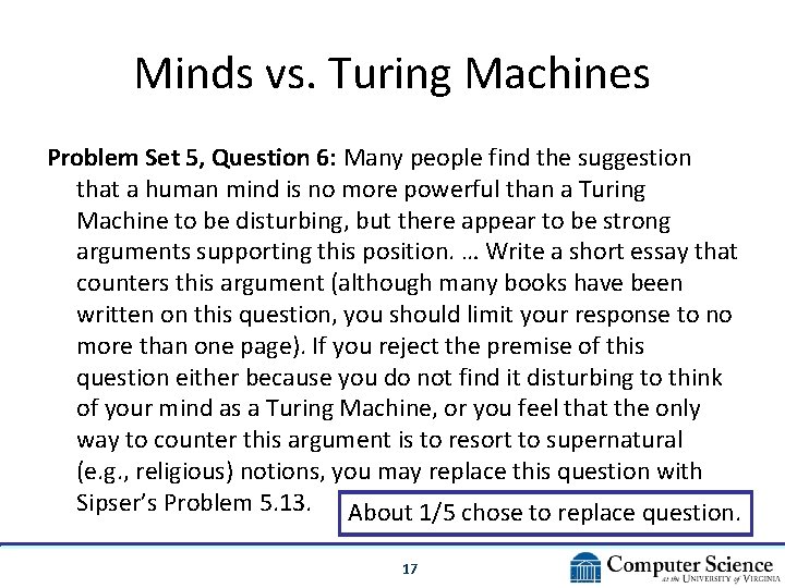 Minds vs. Turing Machines Problem Set 5, Question 6: Many people find the suggestion