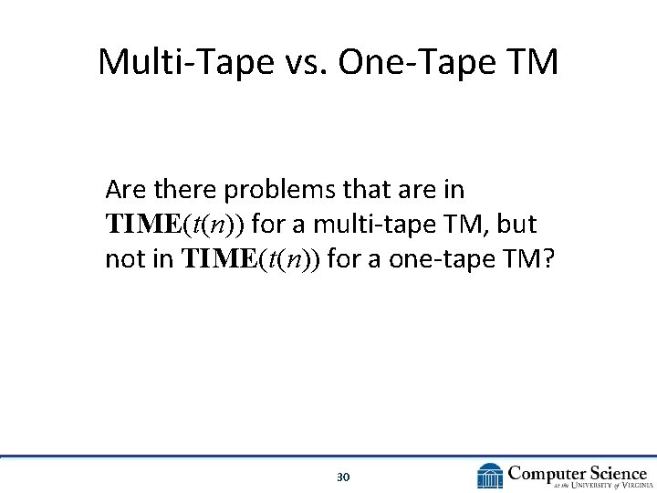 Multi-Tape vs. One-Tape TM Are there problems that are in TIME(t(n)) for a multi-tape