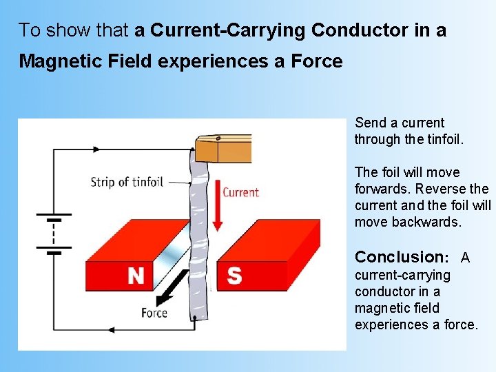 To show that a Current-Carrying Conductor in a Magnetic Field experiences a Force Send