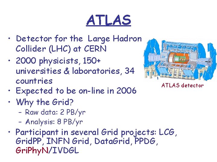 ATLAS • Detector for the Large Hadron Collider (LHC) at CERN • 2000 physicists,