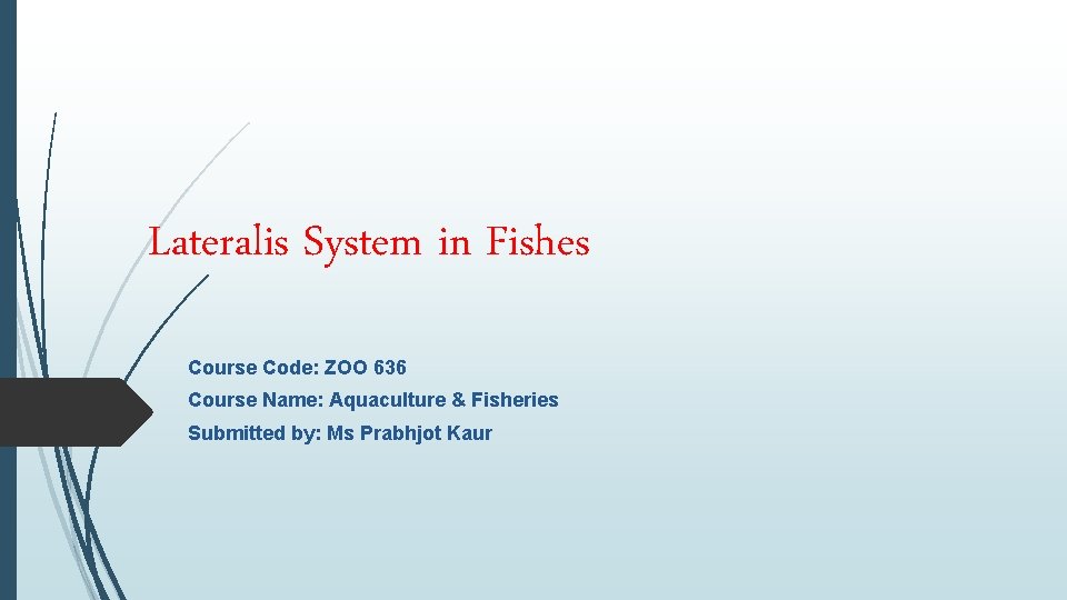 Lateralis System in Fishes Course Code: ZOO 636 Course Name: Aquaculture & Fisheries Submitted