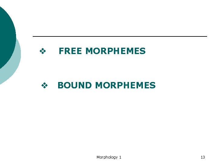 v FREE MORPHEMES v BOUND MORPHEMES Morphology 1 13 