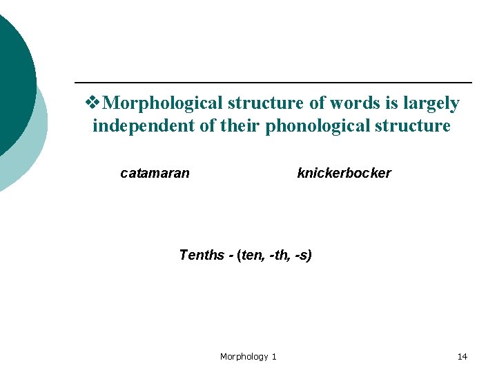 v. Morphological structure of words is largely independent of their phonological structure catamaran knickerbocker