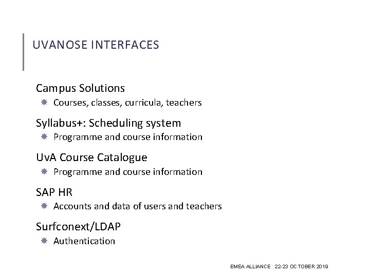 UVANOSE INTERFACES Campus Solutions Courses, classes, curricula, teachers Syllabus+: Scheduling system Programme and course