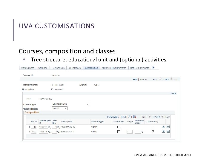 UVA CUSTOMISATIONS Courses, composition and classes • Tree structure: educational unit and (optional) activities