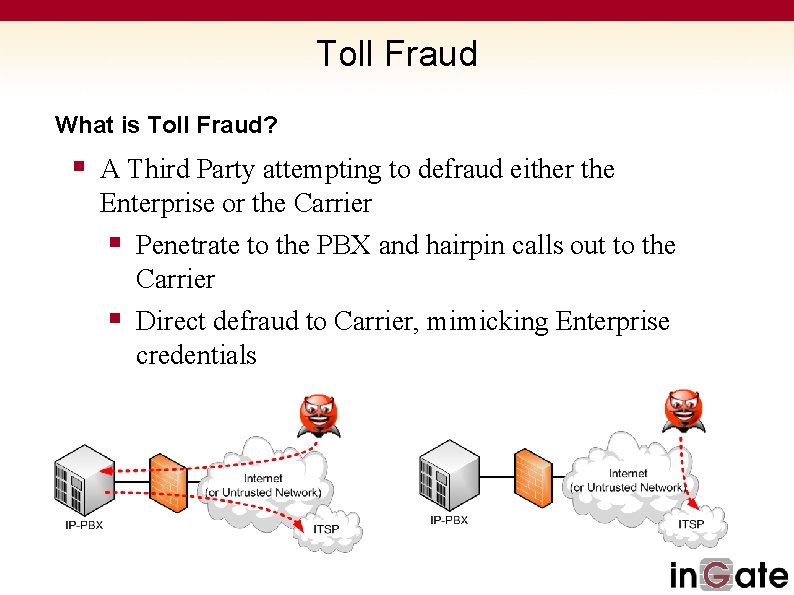 Toll Fraud What is Toll Fraud? § A Third Party attempting to defraud either